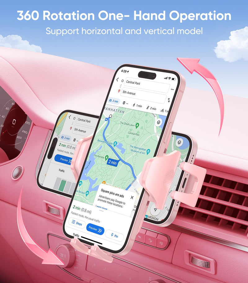 VICSEED Pink Air Vent Phone Holder for Your Car [ Sturdy & Secure ] | Cell Phone Mount for Car Hands Free Easy Clamp Cradle in Vehicle for iPhone Samsung Android Smartphone, Pink Car Accessories
