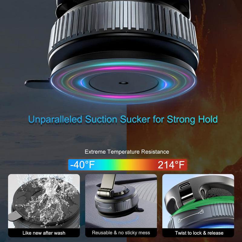 for Magsafe Car Mount Charger, Ultra-Strong Suction Phone Mount | 15W Fast Wireless Charging, 3000gf N55 Magnetic Phone Holder, 360° Rotation Base & Dual Axis Adjustable Car Accessories
