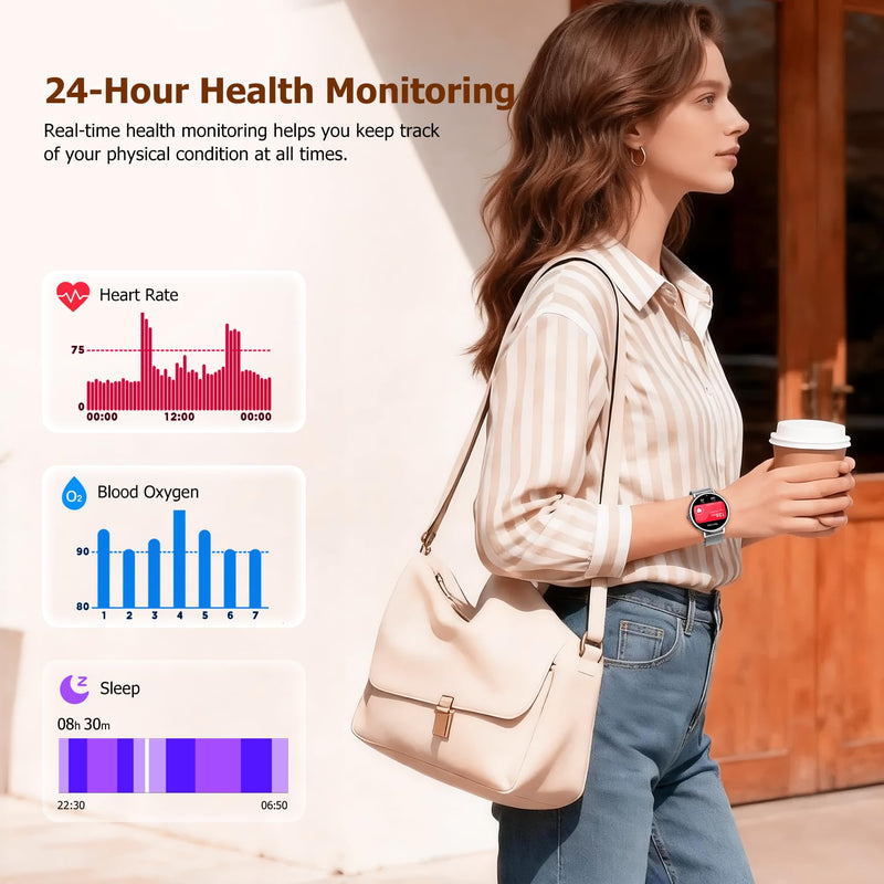Smart Watches for Women Android / iPhone, 1.26" AMOLED Fitness Tracker with Bluetooth Calls, 8 Days Battery Life/Heart Rate Monitor/100+Sports Model, IP68 Waterproof Women's Smartwatches(2 Bands) Black X30