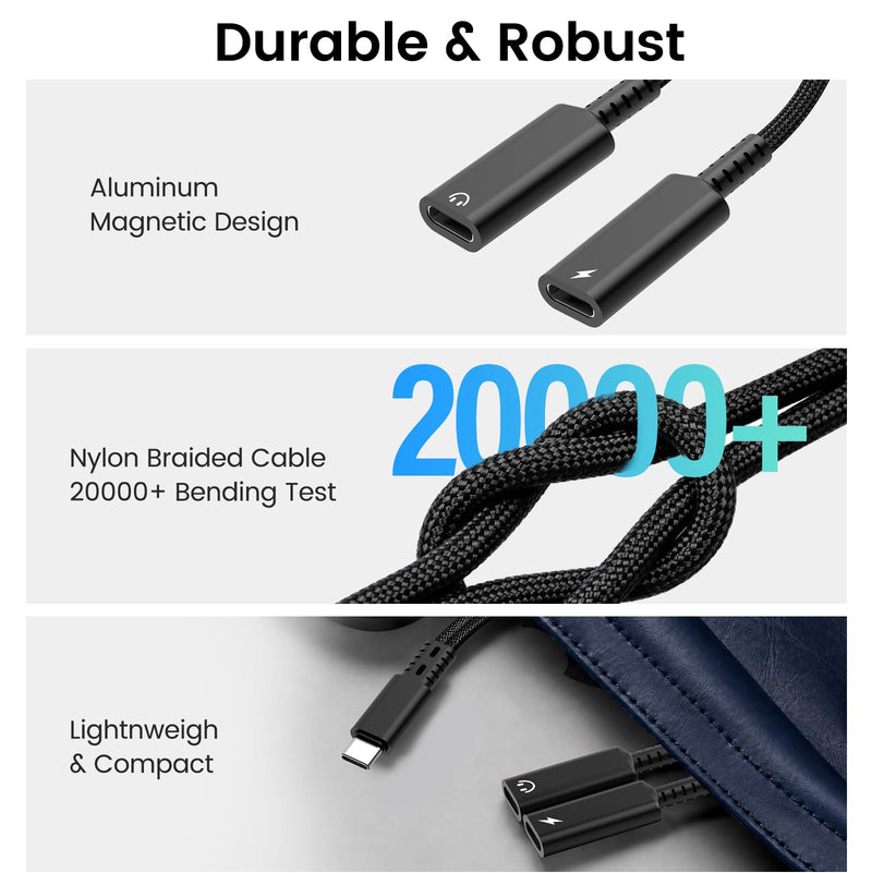 USB C Splitter 1 in 2 Out, Dual USB C Headphone and Charger Adapter, Type C Audio Jack Dongle with PD 60W Fast Charging Cable for iPhone 17 16 15 Pro Max, iPad, Samsung Galaxy S25 S24 Ultra More USBC