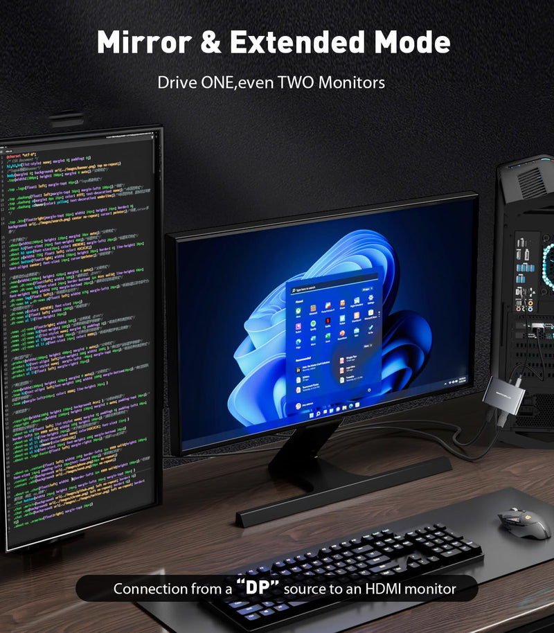 DisplayPort to Dual HDMI Adapter [4K@60Hz] DP to HDMI Splitter 1 in 2 Out Extended Display, DP 1.2 to 2 HDMI Female Converter for Dual Monitors Compatible with PC,Graphic Card and More