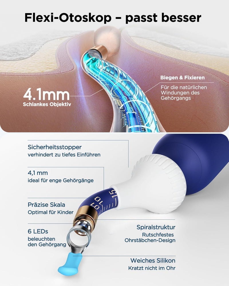 Ear Wax Remover Otoscope: 1920P HD WiFi Flexible Ear Cleaner with Camera - 2025 New 360° Wide Angle Ear Cleaner with Light for Ears/Nose/Neck Examinations Otoscope for Adults Children