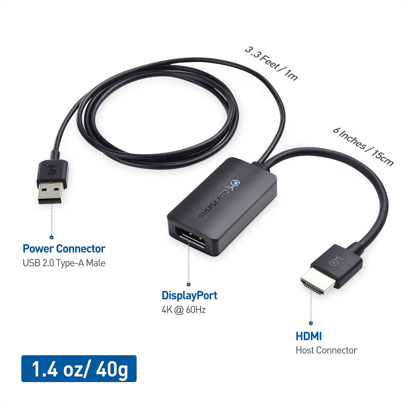 Cable Matters HDMI to DisplayPort Adapter, HDMI 2.0 to DP 1.2, 4K@60Hz | Unidirectional, for Desktop and Laptop Computers, Not Compatible with PS5 or Xbox Series X/S