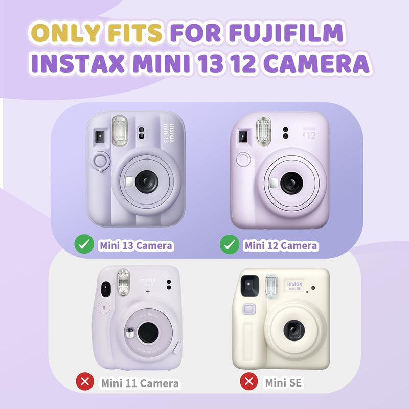 Instant Mini 13 Case for Fujifilm Instax Mini 13 12 Camera, PU Leather Protective Camera Bag with Pocket & Adjustable Shoulder Strap (Dreamy Purple) - Case Only Dreamy Purple