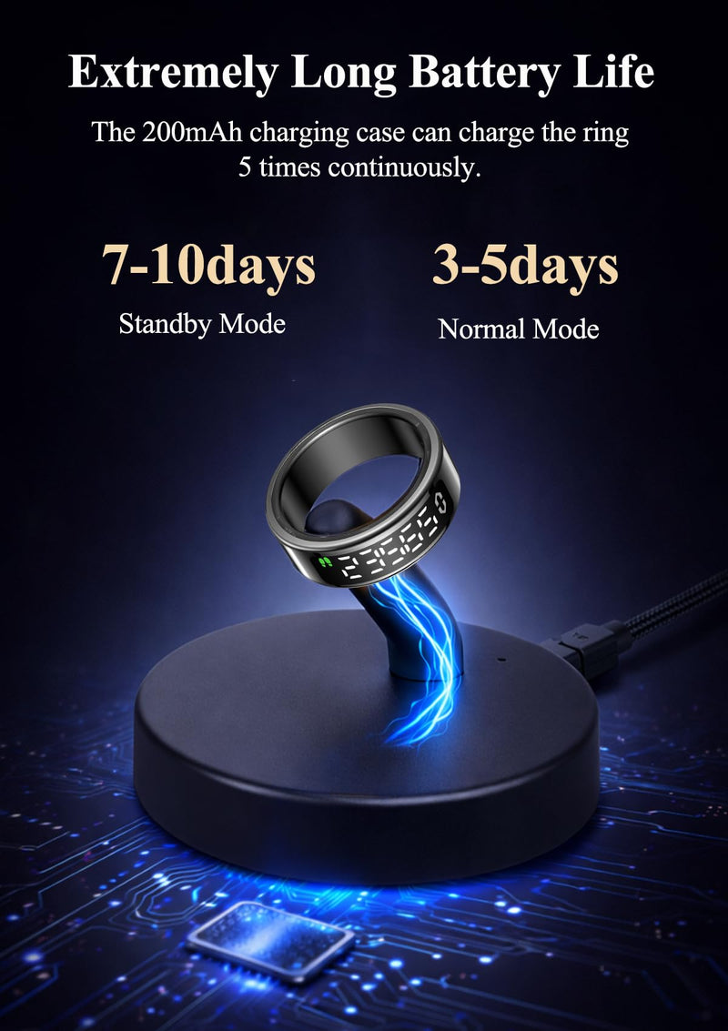 Smart Ring with LED Display，Fitness Tracker Ring, IP68 Waterproof Health Tracker Ring, Blood Oxygen & Heart Rate Monitor, Long Lasting Battery Sleep Ring for Women & Men Black 13