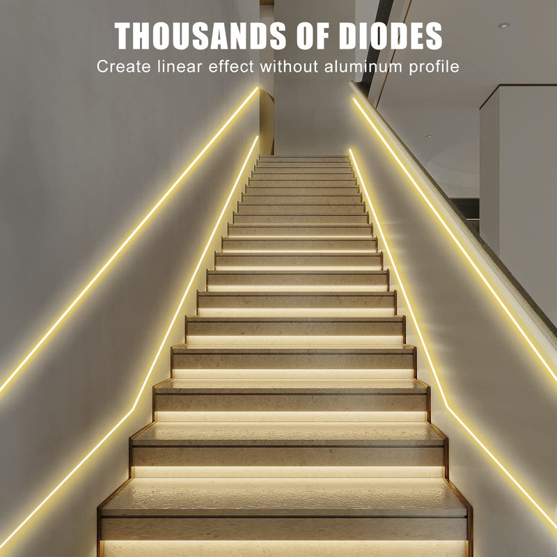 White COB Led Strip Lights Max with RF Remote, 16.4ft 3000K Dimmable Ultra Bright Warm White COB Light Strip, Adhesive Indoor COB Led Lights for Living Room, Shelf, Cabinet 3000K-Warm White