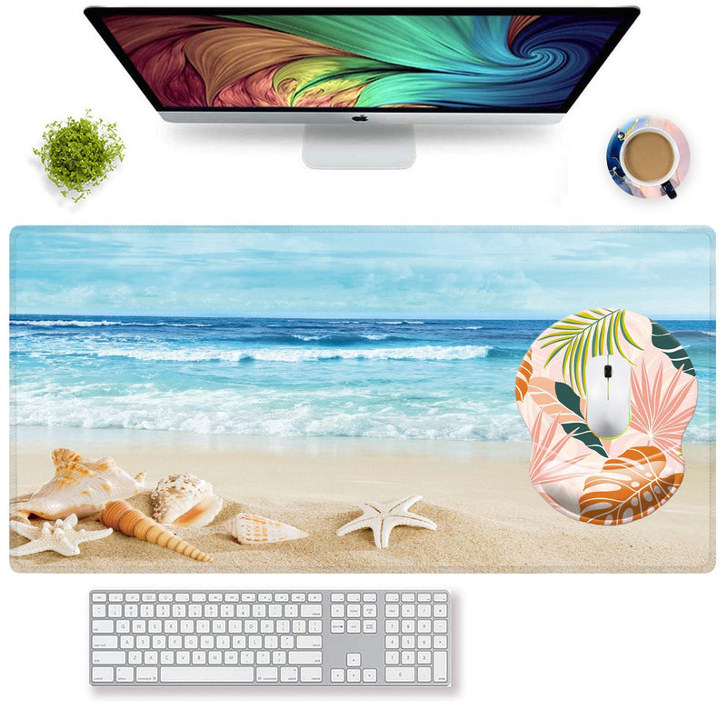 Large Gaming Mouse Pad Extended Mousepad Computer Keyboard Mouse Mat Desk Pad for Home Office Gaming Work (Beach) Beach