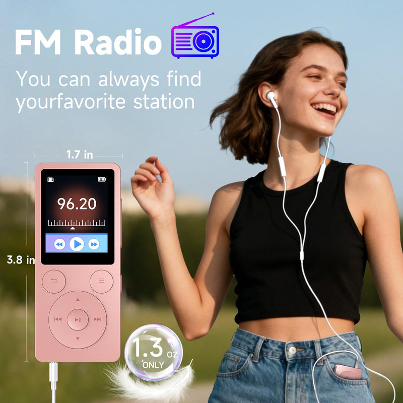 32GB MP3 Player with Bluetooth 5.3, Speaker, Simple Physical Buttons | Portable Music Player with FM Radio, 1.8 inch Screen, 40 Hour Battery Life, Voice Recorder, Supports 128GB Micro SD Card Pink