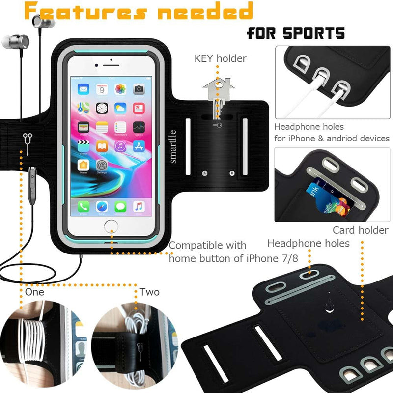 Phone Holder for Running, Armband for Cellphone, iPhone 13 12 11/13 12 Pro/13 12 11 Pro Max/XR/8 7 6s Plus, Samsung Galaxy A/S/Note, LG, Moto, Up to 6.9’’, for Exercise, Gym, Workout-Black Black