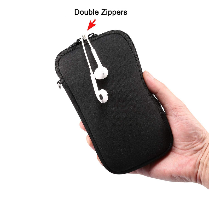 Neoprene Phone Sleeve Case Zipper Cell Phone Pouch For Samsung Galaxy A54 A53 A34 A15, S24 Ultra S24+ S23+ S22+ S23 FE S21 FE S20 FE, iPhone 15 Pro Max 14 13 Pro Max 15 Plus, Pixel 7 8 Pro -L Black Large