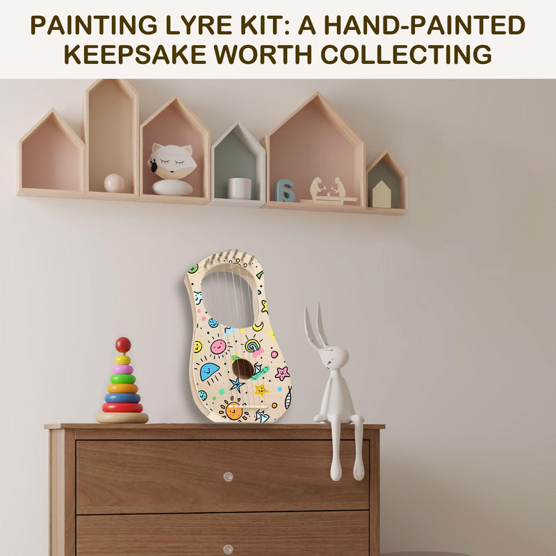 [AUSTRALIA] - Lyre Harp 7 String DIY Kit, Wooden Instrument Kit Handmade with Basswood Body Strings Tuning Wrench Saddle Bridge Pins, Easy Assembly for Beginners and DIY Enthusiasts 