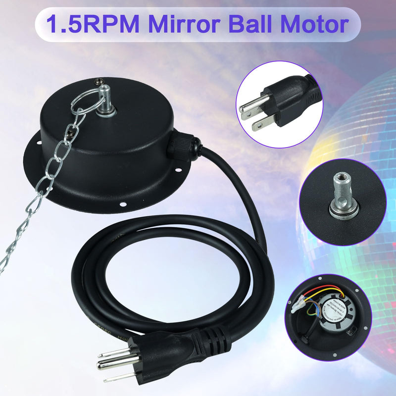 1.5 RPM Speed Disco Ball Motor Heavy Duty Mirror Ball Electric Slow Motor Rotator Supports 4'' - 16'' Mirror Balls for Dj，Family party,Bands,Christm,Party 1.5 RPM Motor