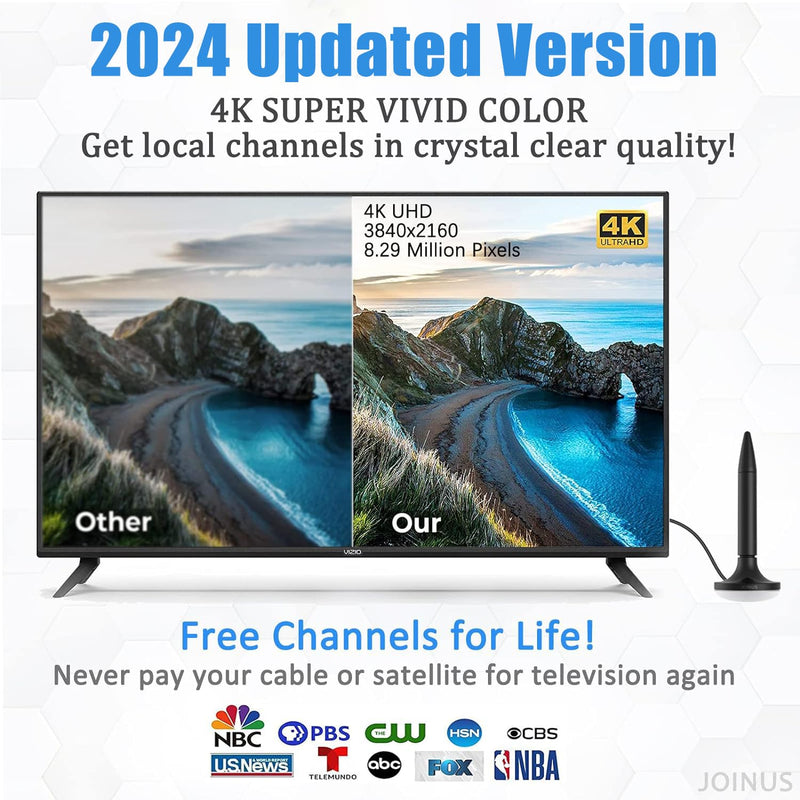 [AUSTRALIA] - TV Antenna, 2024 Newest HD Digital TV Antenna Indoor Outdoor 300+ Miles Range with Amplifier Signal Booster 4K HD Free Local Channels Support All Television - 10ft High Performance Coax Cable 