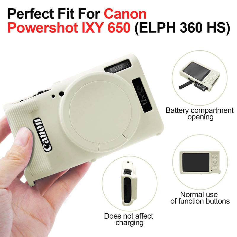 Easy Hood Case for Canon PowerShot IXY 650/ELPH 360 Camera, Soft Silicone Camera Cover with Removable Lens Cap, Slim Fit Anti-Scratch Carrying Protective Case Camera Body Skin Sleeve(Beige) Beige