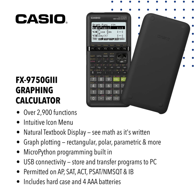 Casio fx-9750GIII Graphing Calculator, Python Programming, Black | Natural textbook display with Python programming; ideal for exams, STEM & advanced math