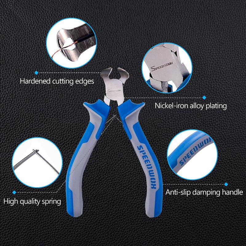 SPEEDWOX 4 Inches End Nippers Precision End Cutters Pliers Mini End Cutting Nippers Fine Pliers with Spring Micro Functional Small Wire Cutter Jewelry Making Shoes Repair Tool Pull Nails Brads 4" End Cutting Plier