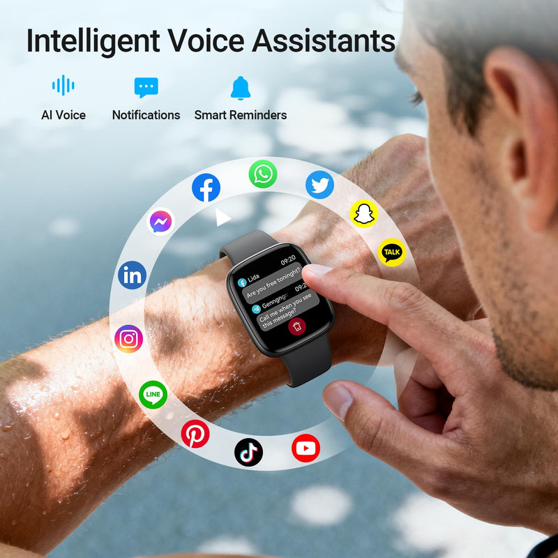 Fitpolo Smart Watch, 1.85" AMOLED Fitness Tracker with Bluetooth Call, Heart Rate/Sleep/SPO₂ Monitor, 100+ Sports Modes, 3ATM Waterproof Smartwatch for Android/iPhone/Samsung, Includes 2 Bands Black