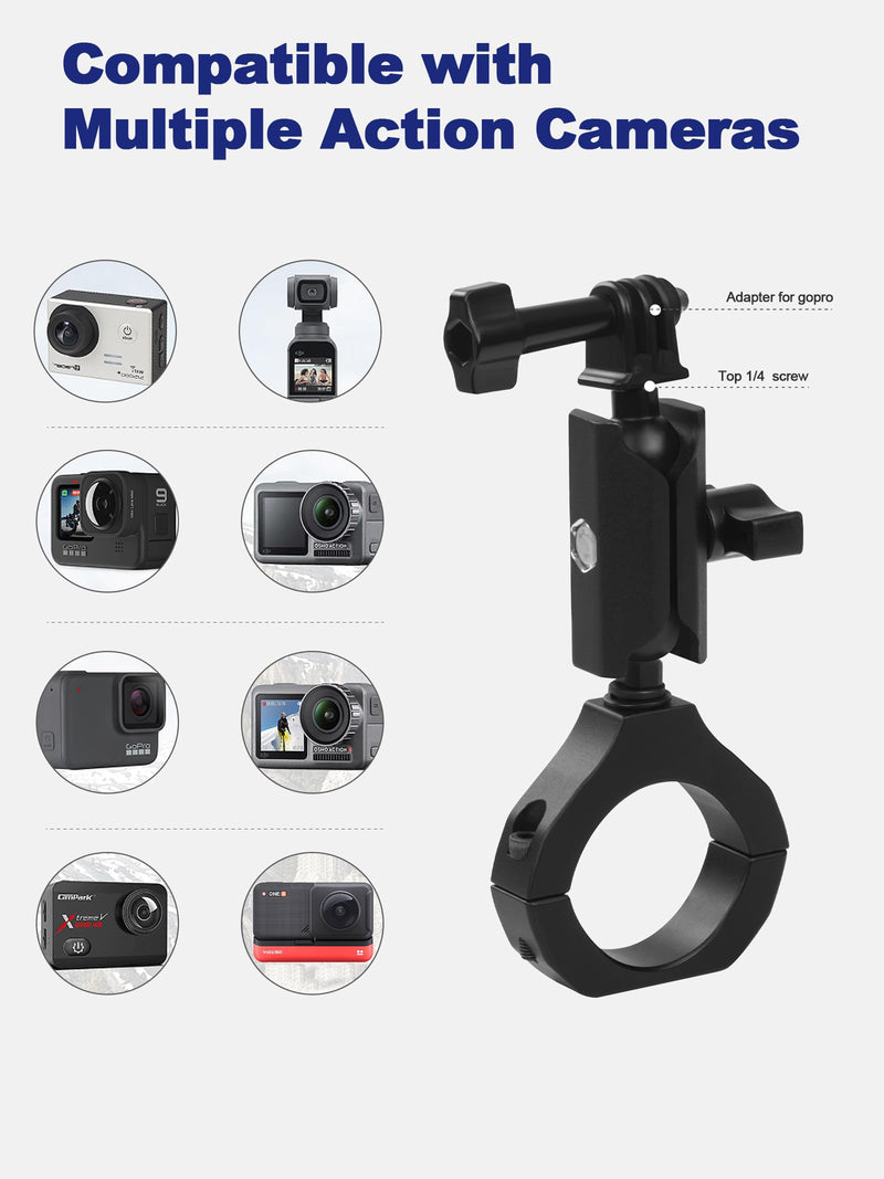 UTV Camera Mount for 1.75"-2" Roll Bars - Compatible with GoPro, Mevo Start & More - Easy to Install Action Camera Accessories on Polaris RZR, Can Am - Durable Alu Alloy Made & 360° Rotation