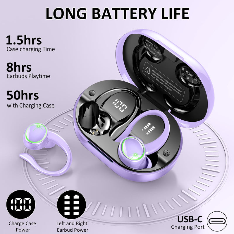 Matast Wireless Earbuds, Bluetooth 5.4 Headphones Sports, 50H Playback Over-Ear Buds with ENC Noise Cancelling Mic, Deep Bass Fitness Earphones IP7 Gym Running Workout with Earhooks