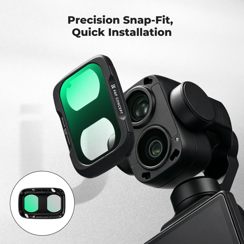 K&F CONCEPT 3-Pack Filter Kit Compatible with DJI Osmo Pocket 4P | CPL + Black Diffusion 1/4 + ND2-32 Filter Set with Snap-fit Mount, Ultra-Slim, Stowable, Versatile for Photography, FD172 CPL+Black Diffusion1/4+ND2-32