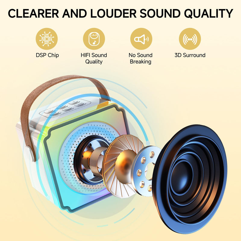 Mini Karaoke Machine for Kids,Portable Bluetooth Karaoke Machine with 2 Wireless Microphones, Kids Karaoke Machine for Birthday Home Party,Gift for Girls Boys（Beige） Beige
