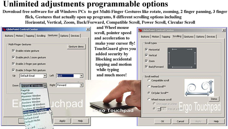 Ergo Touchpad Buttons ETP001BTP Low Profile - Plug-n-Play, just Plug it in for Basic Mouse Functions and Glide Extend for Unlimited Drag-n-Drop.