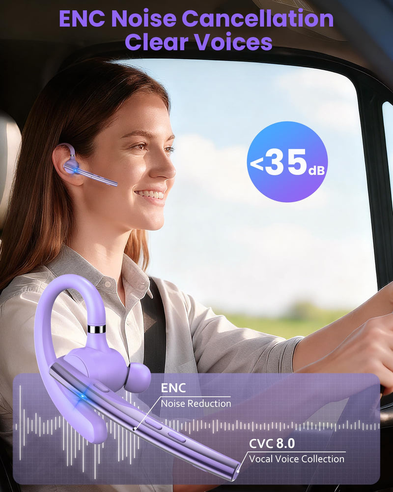 [AUSTRALIA] - New Bee Bluetooth Headset V5.1 72H Talk Dual Mic with Mute Button for Business, Wireless Hand-Free Bluetooth Earpiece with 500mAh Charging Case for Cell Phone Calls Trucker Driver Purple M54 