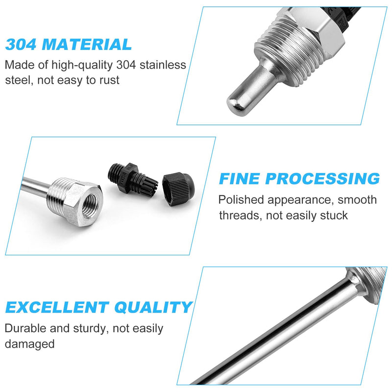 GZhaimai Pack of 4 Immersion Sleeves, 8 x 30 mm and 8 x 300 mm Stainless Steel Diving Sleeve, G1/2 Inch Thread, Made of High-Strength 304 Stainless Steel, Immersion Protection Tubes for Thermocouples