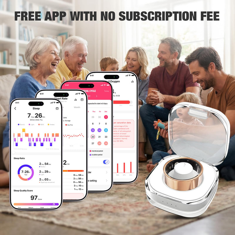 Smart Ring with Heart Rate, Blood Oxygen, Sleep Tracker, Step Tracker | IP68 Waterproof Fitness Tracker Fitness Ring for Women Men, Compatible with iOS & Android Gold 9