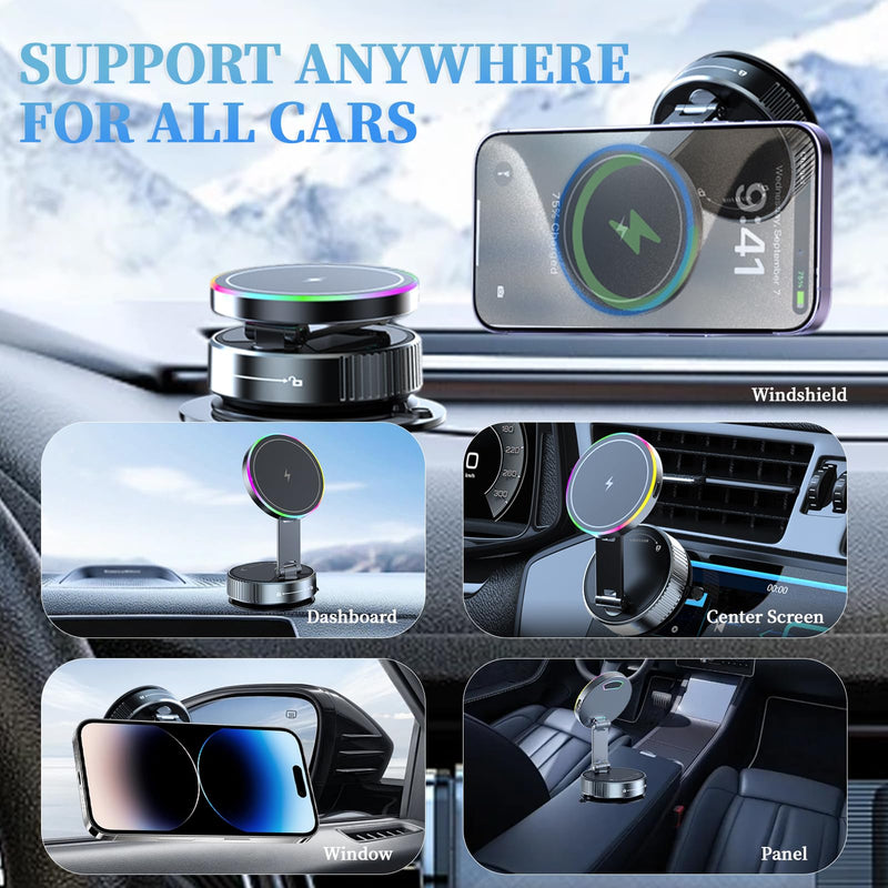 Car Phone Mount Charger, 15W Fast Charging Magnetic Suction Phone Holder