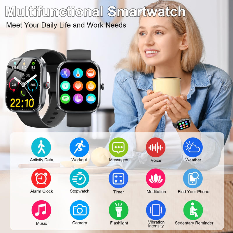 2026 New 1.91" HD SmartWatch, Fitness Watch with 120+ Sport Modes, Smart Watch for Men Women (Answer/Make Call), IP68 Waterproof, Heart Rate/Sleep Monitor, Pedometer, Activity Tracker for Android iOS Morden Black