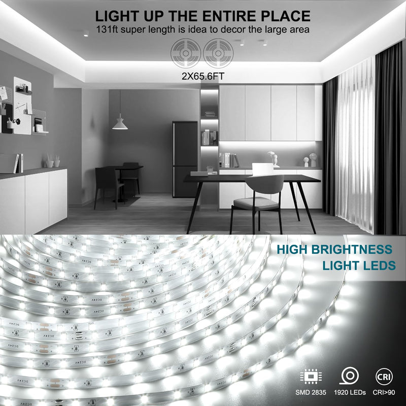 [AUSTRALIA] - Wefomey White LED Strip Lights, 131ft Dimmable 24V LED Lights Strip 6500K Bright Daylight White, Flexible Tape Lights for Bedrooms, Kitchen, Cabinet, Christmas Decor, 2 Rolls of 65.6ft 6500K Daylight White 