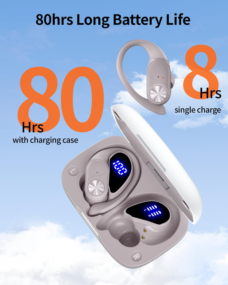 2 Sets Bluetooth Headphones Wireless Earbuds 80hrs Playtime Wireless Charging Case Sports Ear buds with Earhook Premium Deep Bass IPX7 Waterproof Over-Ear Earphones for TV Phone Laptop Olive and White