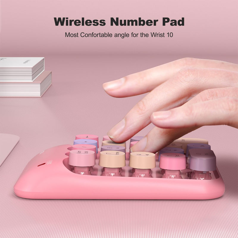 [AUSTRALIA] - Wireless Number Pads, Cute Colorful Numeric Keypad Numpad Portable 2.4 GHz Financial Accounting Number Keyboard Extensions, 18 Key Number Numpad for Laptop Desktop, PC (Pink) Pink 