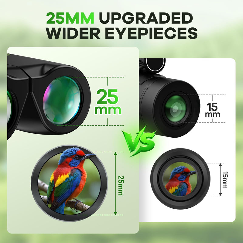 [AUSTRALIA] - Compact Binoculars for Adults and Kids with BAK4 Prism,15x25 FMC Lens Waterproof Binocular with Low Light Vision,Small Binoculars for Cruise Ship Bird Watching (Green) Green 