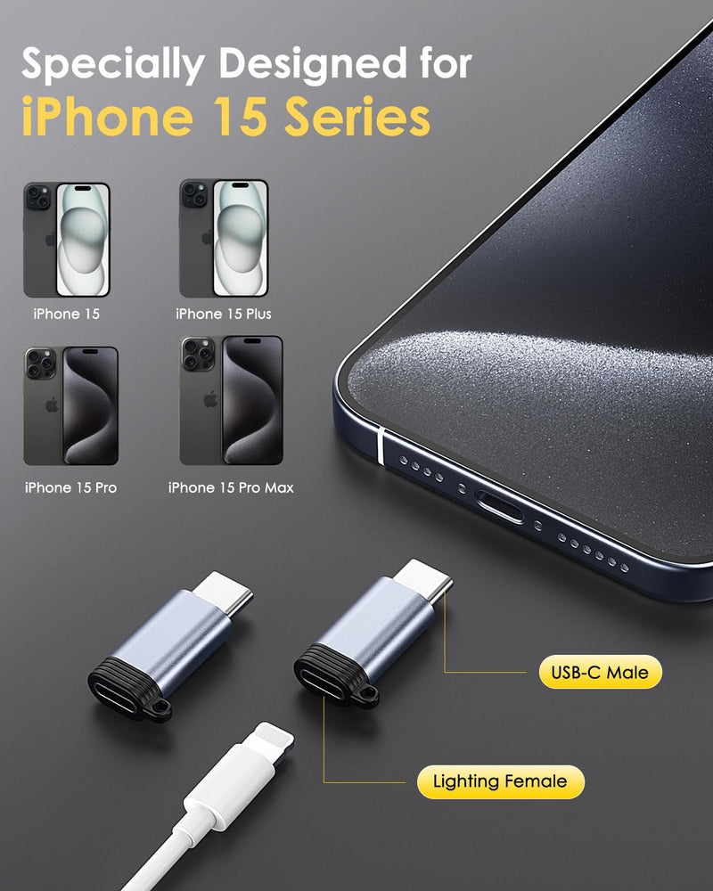 [AUSTRALIA] - MoKo 4 Pack Lightning Female to USB C Male Adapter, iPhone to USB C Adapter for iPhone 15/16 Pro/16 Pro Max/16 Plus, Galaxy S24, iPad Air/Pro, for Charging/Data Transfer, NOT for Audio/OTG, Gray 