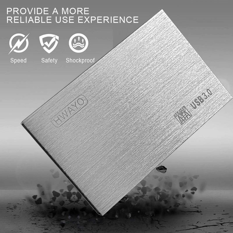 HWAYO 2.5'' HDD 1TB Ultra Slim Portable External Hard Drive USB3.0 Storage for Xbox One Console, PC, Laptop, MacBook (Silver) Silver