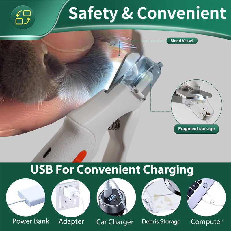 [AUSTRALIA] - CATPICK 2-in-1 Cat Nail Clippers & Dog Nail Clippers Trimmers for Large Medium Small Dogs Cats Claw Trimmer Quick Sensor and Safety Guard USB Rechargeable with 2 LED Lights Dogs Nail Trimmer White 6th Generation 