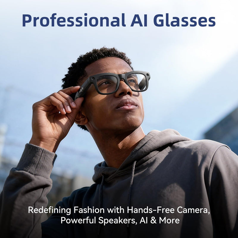 AI Smart Glasses with HD Camera, BT Call, 8MP Anti-Shake Camera Glasses with 1080P Video Recording Dual Mic, Simultaneous Interpretation/GPT Identify Objects, Photochromic Lens Black