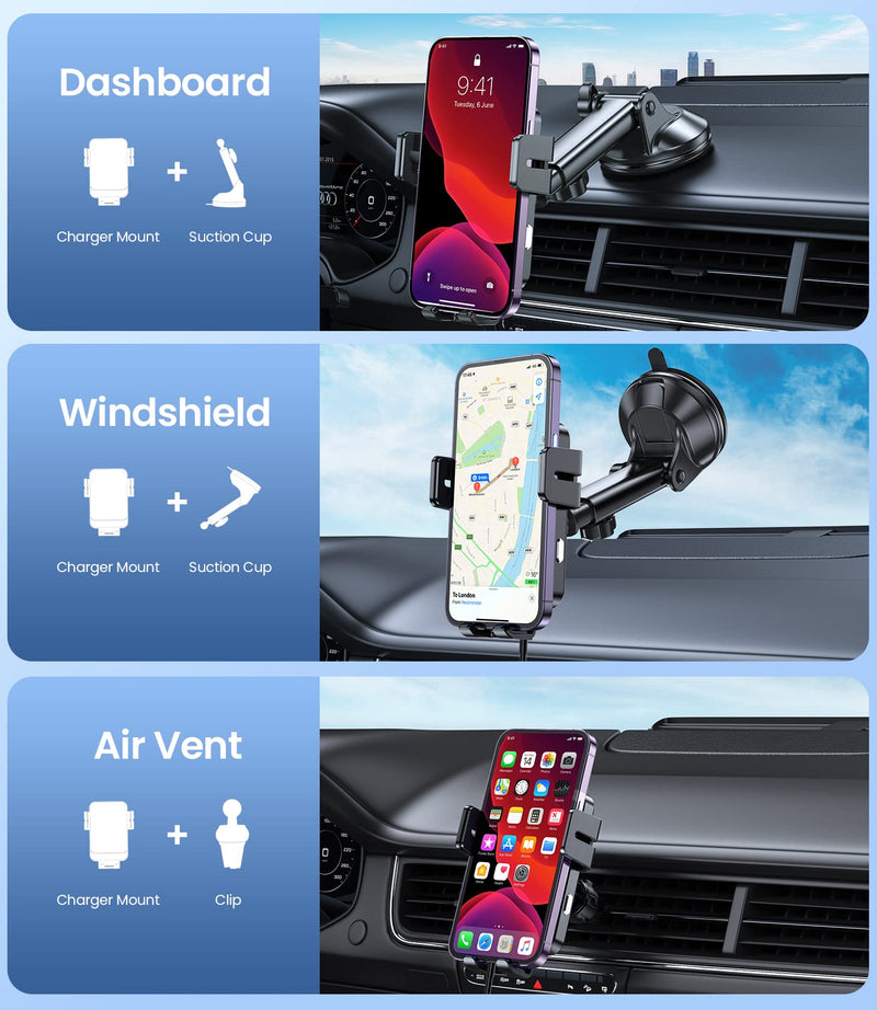 Wireless Car Charger, MOKPR 15W Fast Charging Auto-Clamping Car Mount Universal Hands-Free Car Charger Mount for Dash Windshield Air Vent Compatible with iPhone 16 15/14/13/12, Samsung S23/S22/S21,etc Grey