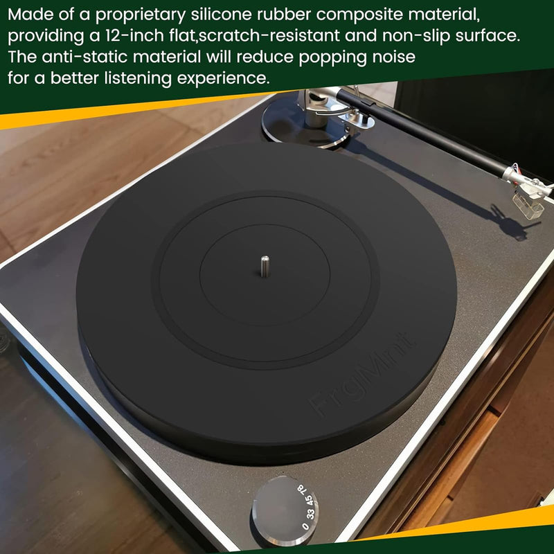 FrgMnt Turntable Platter Mat Black 12-inch Turntable Rubber Mat Silicone Design for Universal to All LP Vinyl Record Players (Black)