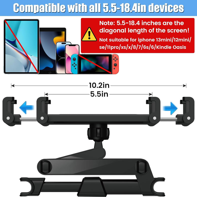 najiaxiaowu 2 Pack Tablet Holder for Car,ipad Headrest Mount for 5.5-18.4 Inch Tablet/ipad/Phones Car Tablet Holder with 360°Rotating Adjustable Trip Essentials,Black 2pack-With adjusting rod