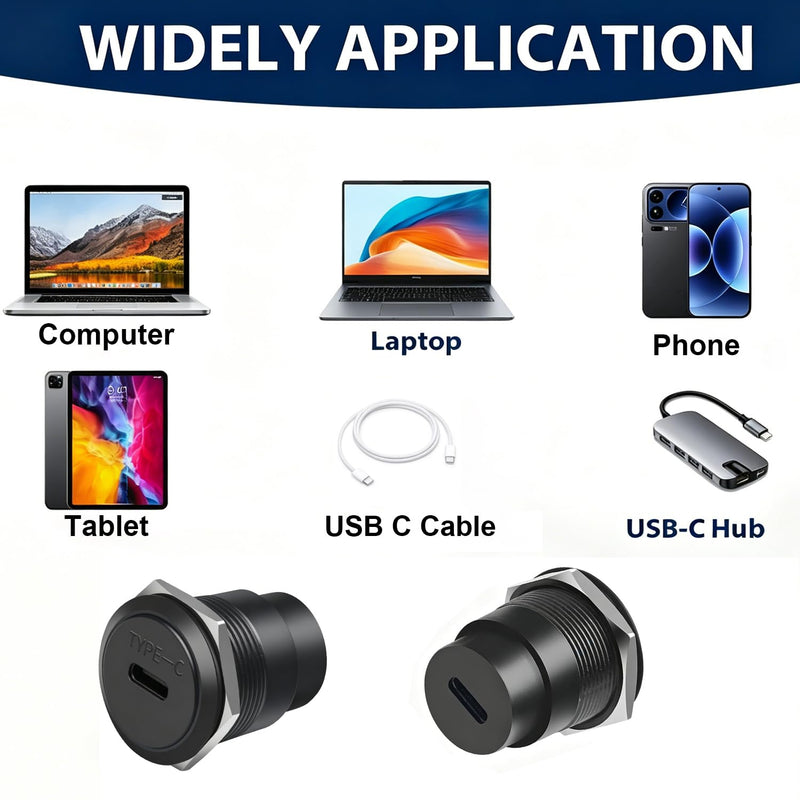 USB C Panel Mount Connector, USB Type C 3.0 Female to Female Threaded Fixed Mount Adapter, 5Gbps & 5V/1A Embedded Mount Coupler for Mobile,Tablet