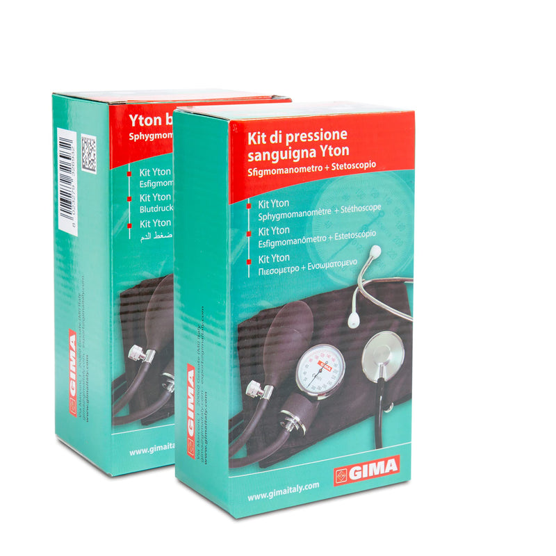 GIMA YTON Classic Aneroid Sphygmomanometer with Stethoscope, Nylon Strap with Velcro Fastening, Latex Free, Manual Adjustment, Bulb with Chrome Valve