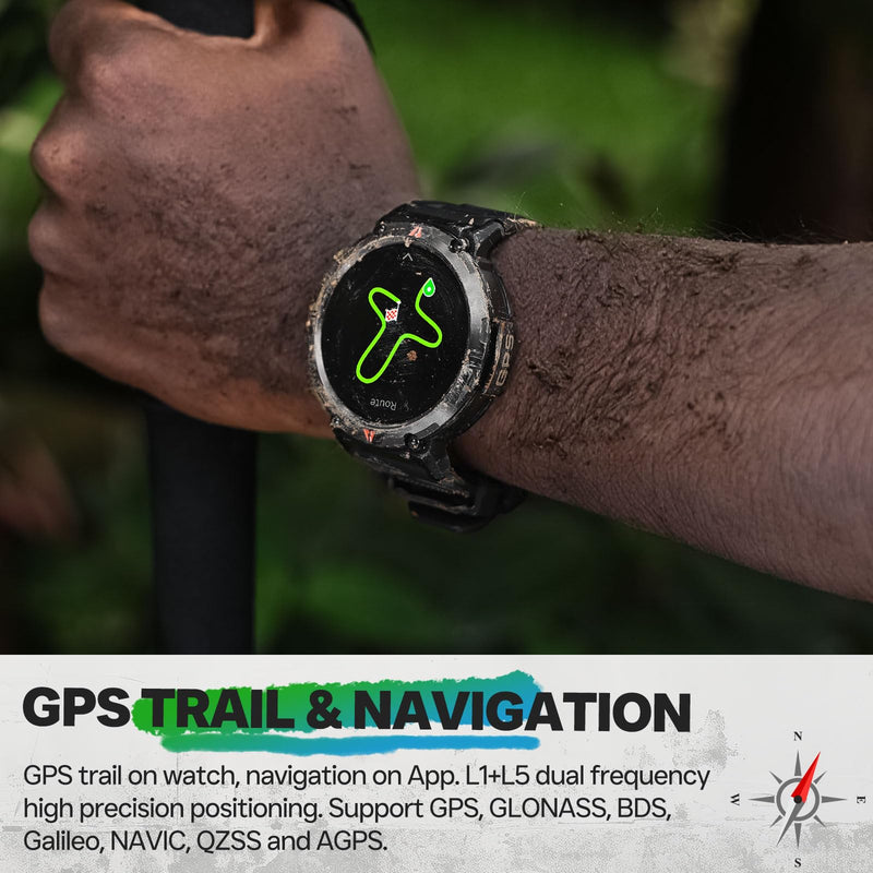 Military Smart Watch for Men, GPS Watch with Flashlight 3ATM Waterproof | Rugged Tactical Smartwatch with Bluetooth Calling Compass 1.45'' HD Sports Watch Fitness Watch Compatible with iPhone Samsung BK