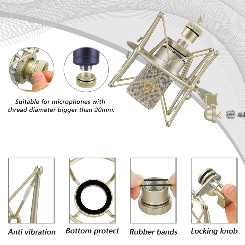 GEEKRIA for Creators Microphone Shock Mount Compatible with Neumann TLM 103, TLM 102, U 87 Ai, TLM 67 Mic Anti-Vibration Suspension Adapter Clamp Mic Holder Clip (Champagne/Metal)