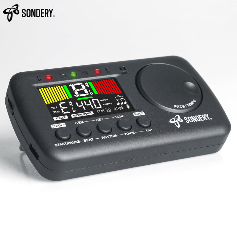 Sondery Digital Metronome Tuner 3 in 1, English Vocal Counting Metronome with Tap Tempo Chromatic Tuner Tone Generator Rechargeable Suitable for All Instruments