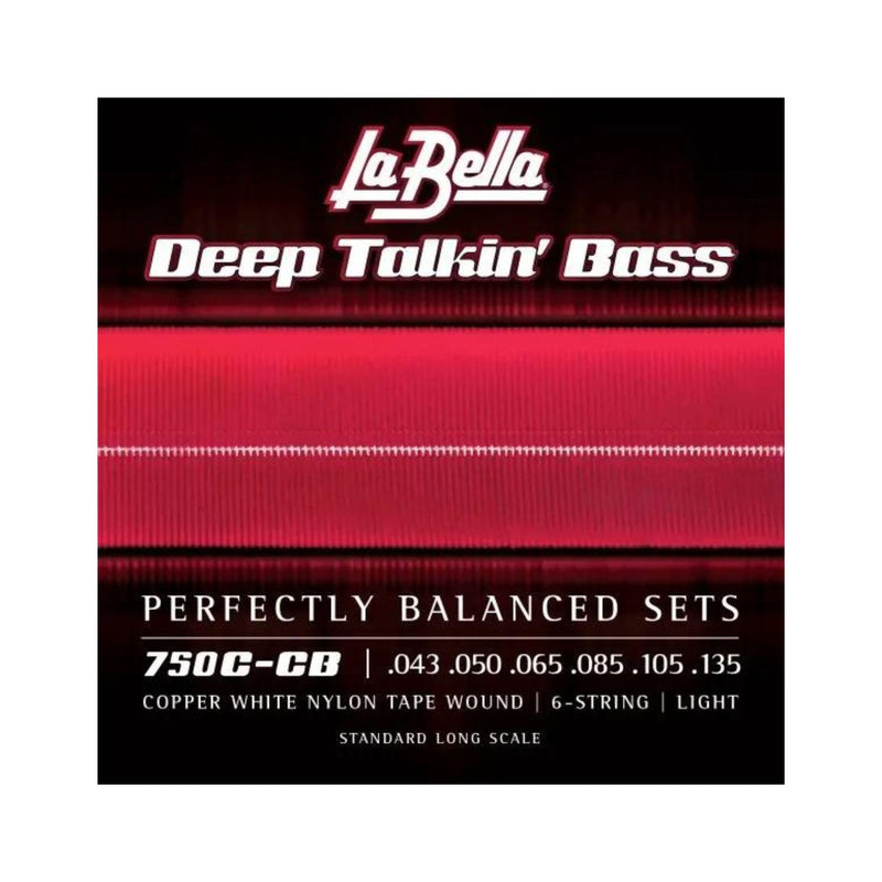 La Bella 750C-CB Deep Talkin Brass Copper White Nylon Tape Wound 6-String, Light Standard Long Scale 43-135