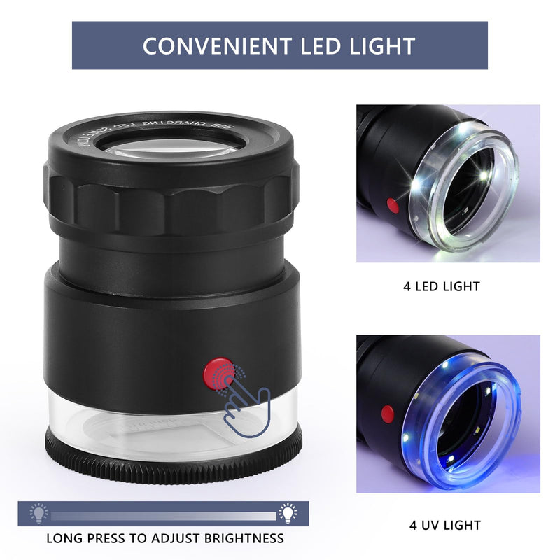 [AUSTRALIA] - 30X Loupe Magnifier, USB Rechargeable 8 Lights Portable Eye Loupe Sewing Magnifying Glass for Watches, Jewelry, Coins, Currency, Stamps 