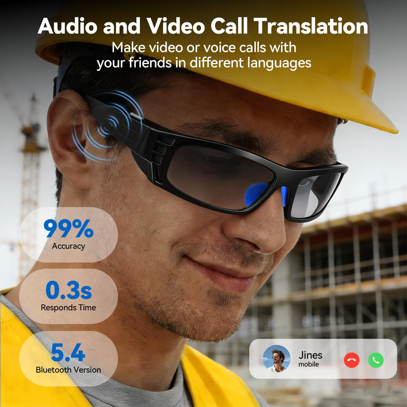 AI Smart Glasses for Women Men with Real-Time Translation, Music & Hands-Free Calling, AI Vioce Assistant, Photochromic Lens with UV & Blue Light Protection – Perfect for Hiking & Cycling Black Standard